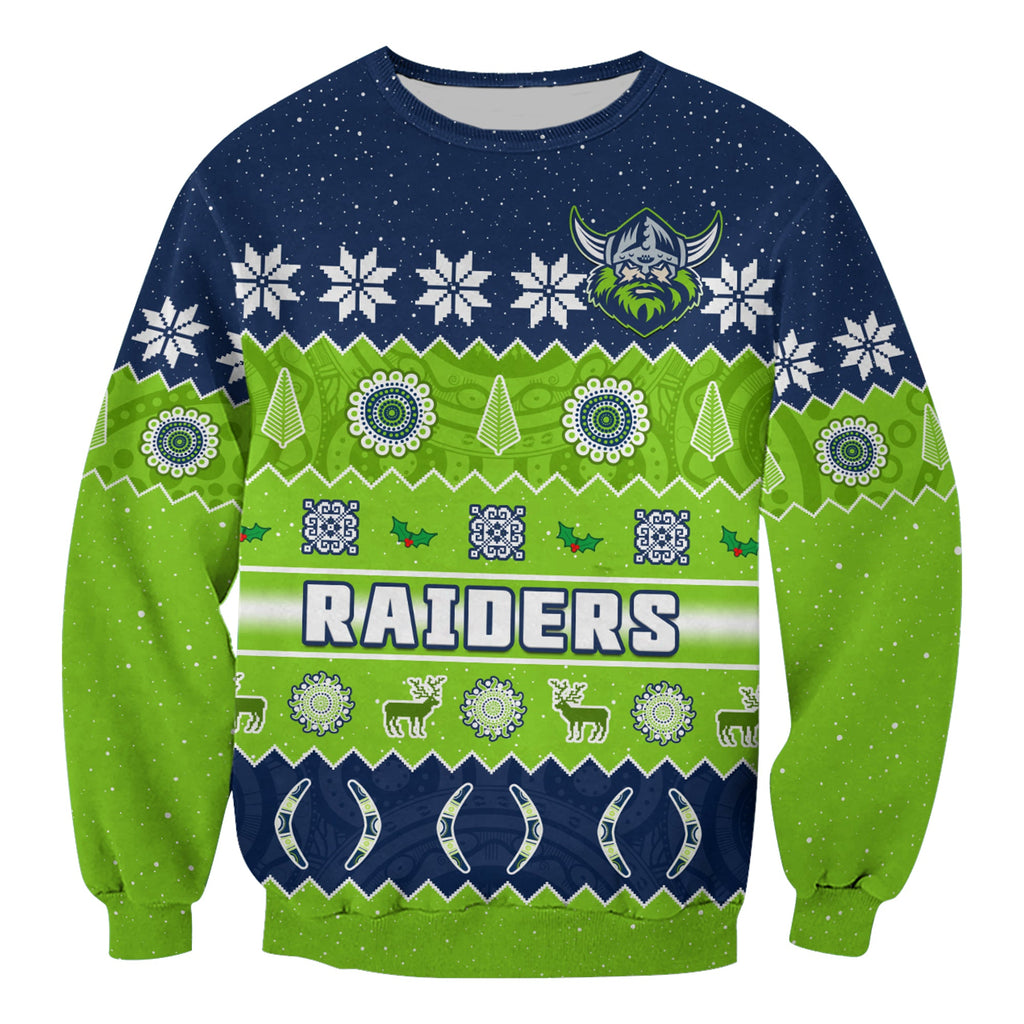 custom-personalised-raiders-christmas-sweatshirt-the-green-machine-aboriginal-art-merry-xmas