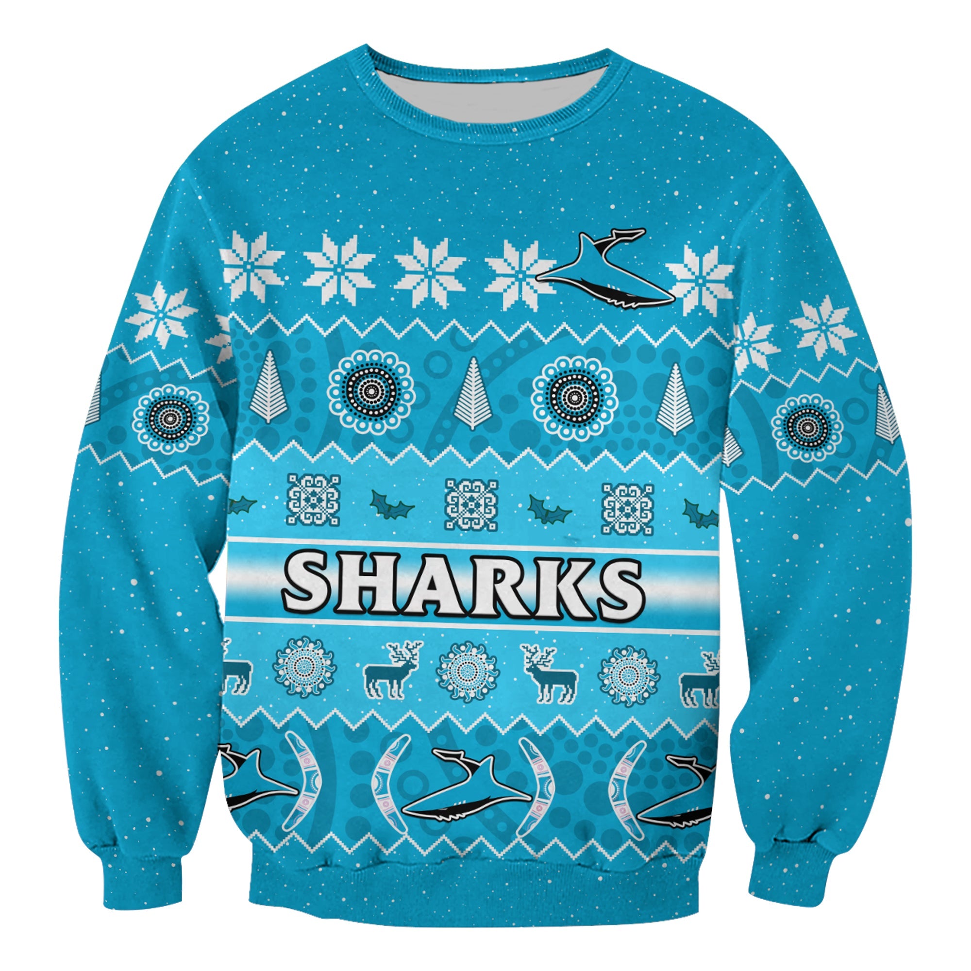 custom-personalised-sharks-christmas-sweatshirt-cronulla-sutherland-aboriginal-art-merry-xmas