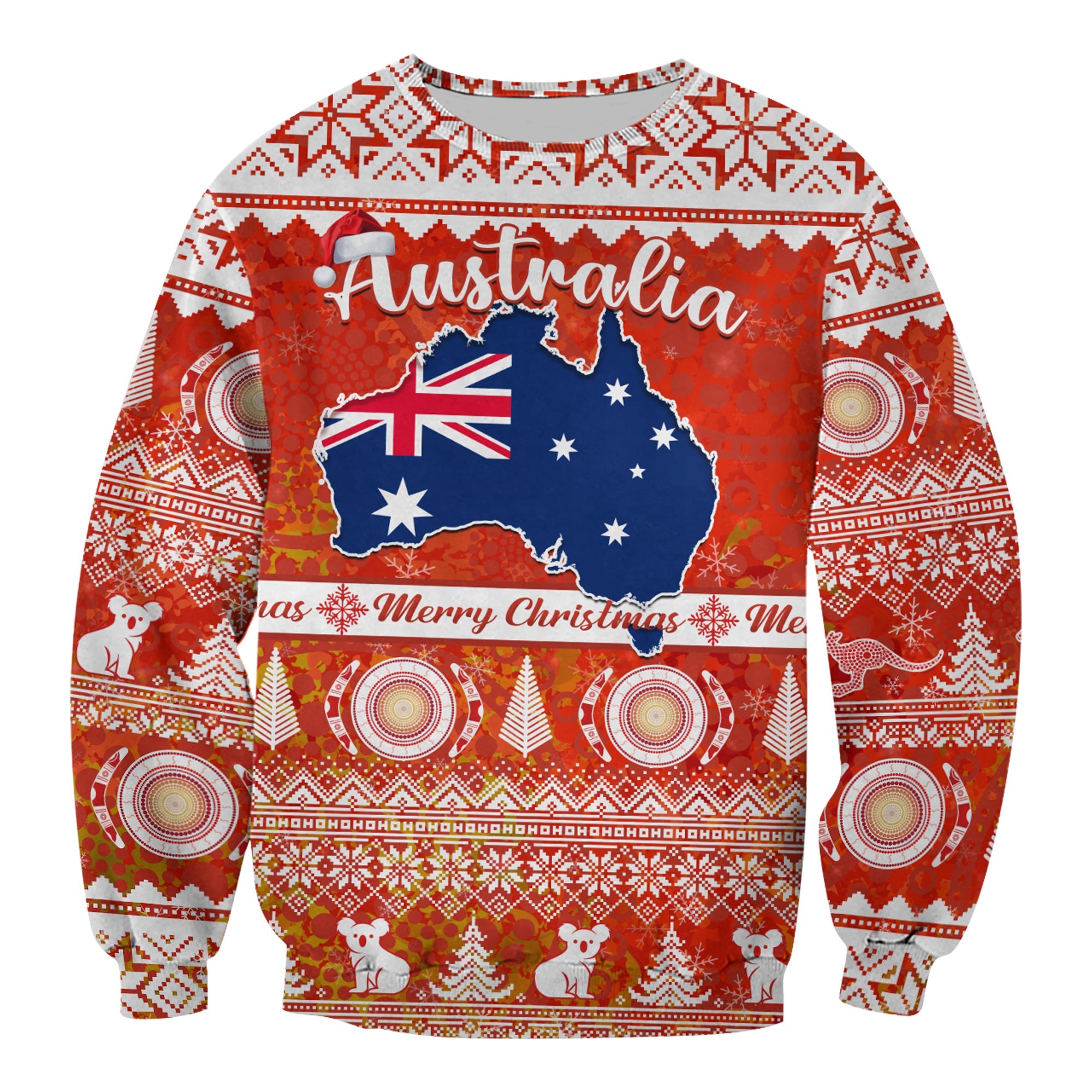 custom-personalised-australia-sweatshirt-australian-map-aboriginal-painting-merry-christmas