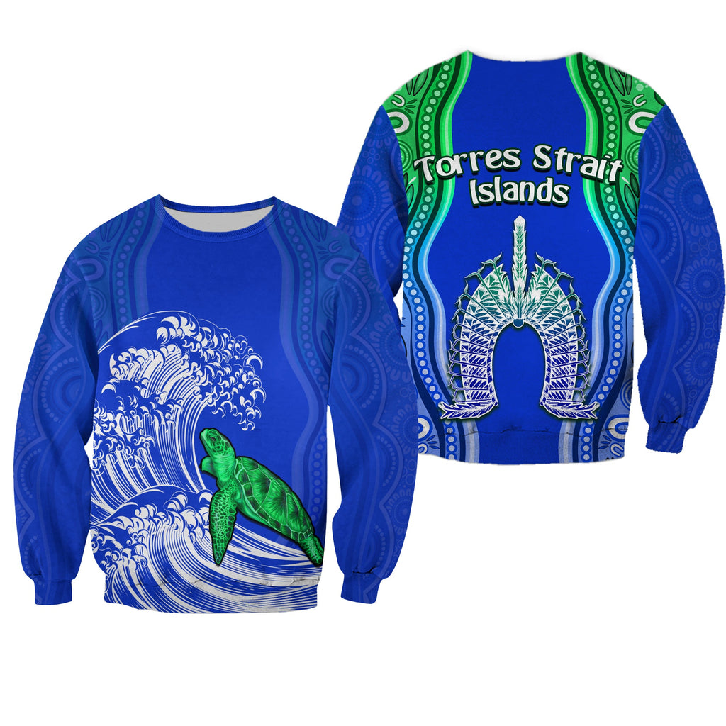 torres-strait-islands-sweatshirt-the-dhari-mix-aboriginal-turtle-version-blue