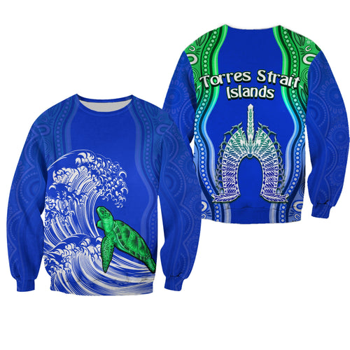 torres-strait-islands-sweatshirt-the-dhari-mix-aboriginal-turtle-version-blue