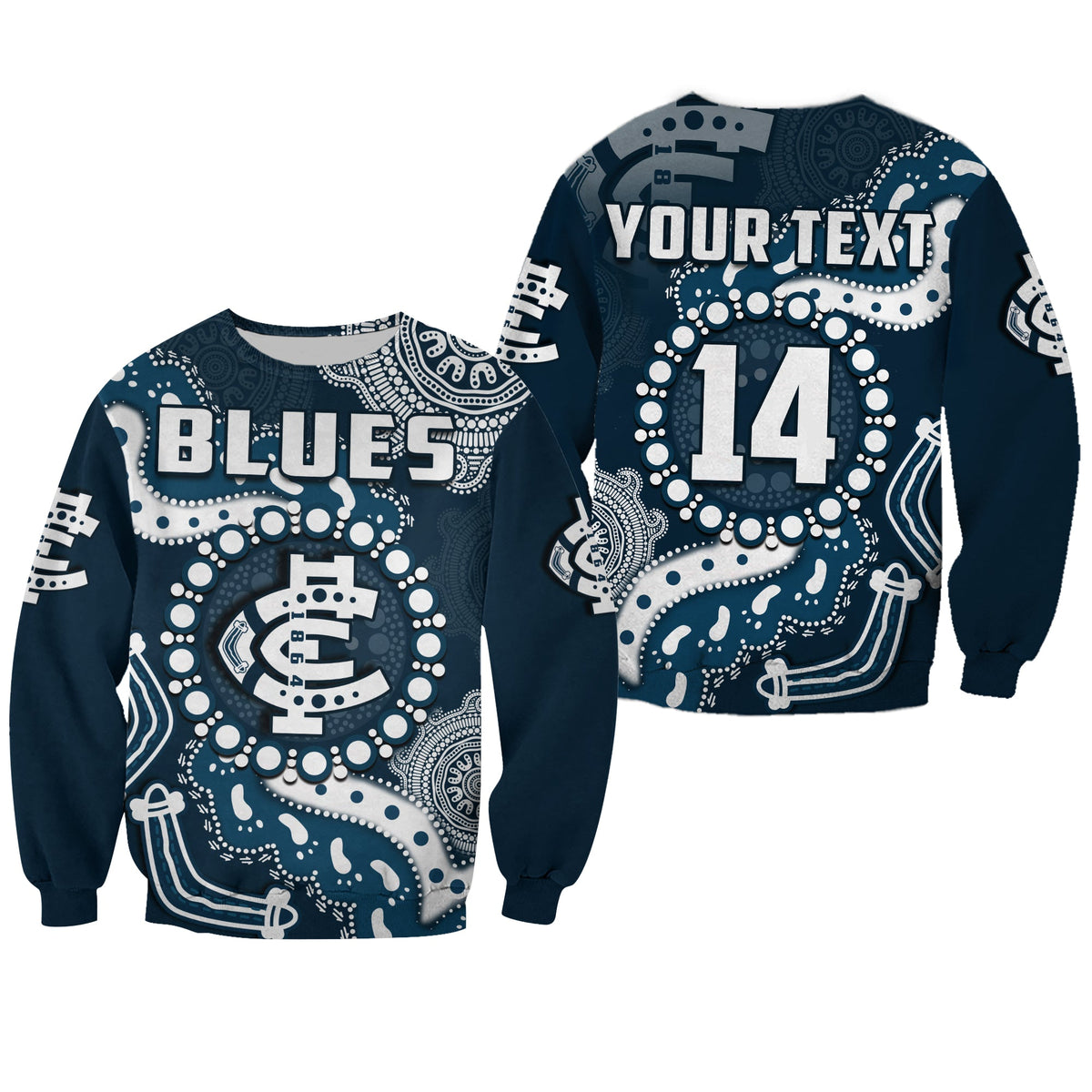 custom-text-and-number-carlton-football-sweatshirt-blues-1864-boomerang-indigenous-artsy