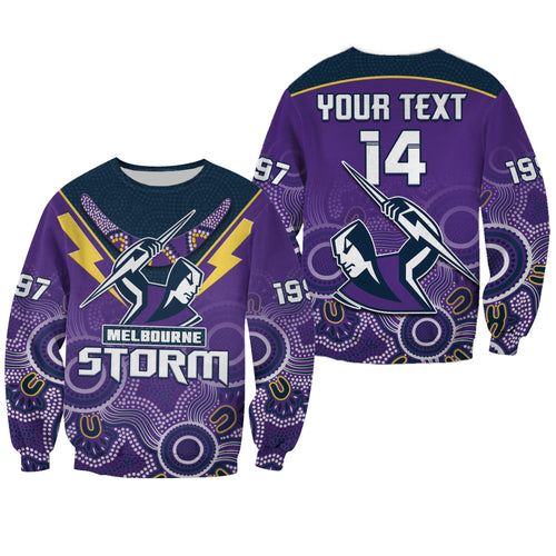 custom-text-and-number-melbourne-storm-rugby-sweatshirt-indigenous-boomerang-gradient-style