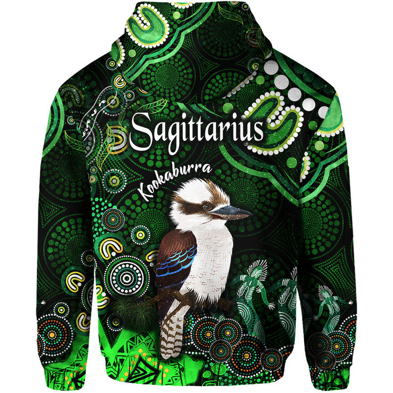 australian-astrology-zip-up-and-pullover-hoodie-sagittarius-kookaburra-zodiac-aboriginal-vibes-green