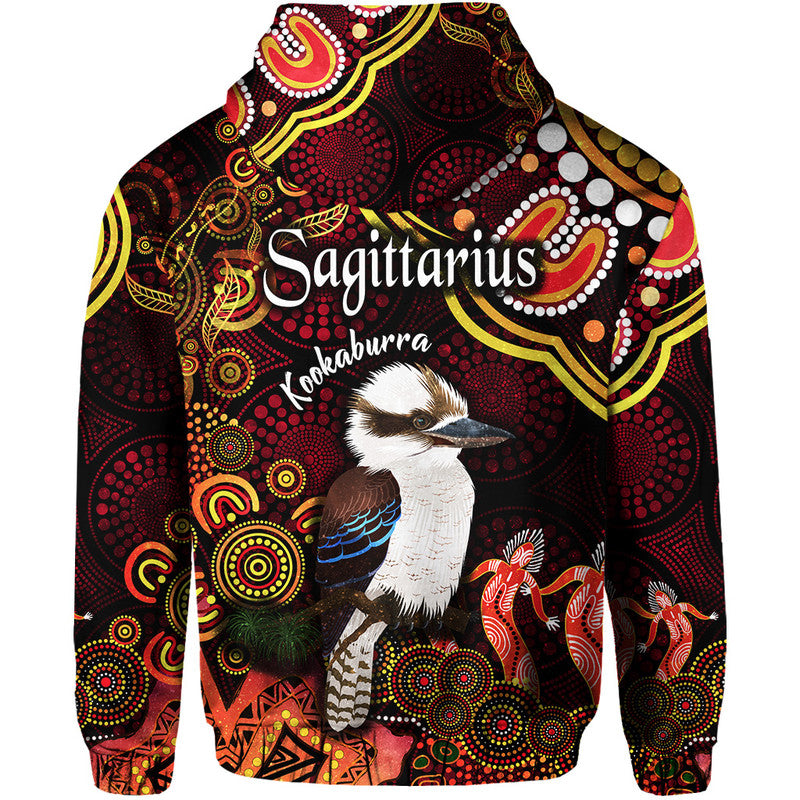 australian-astrology-zip-up-and-pullover-hoodie-sagittarius-kookaburra-zodiac-aboriginal-vibes-red