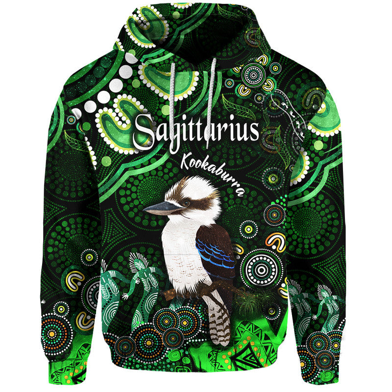 australian-astrology-zip-up-and-pullover-hoodie-sagittarius-kookaburra-zodiac-aboriginal-vibes-green
