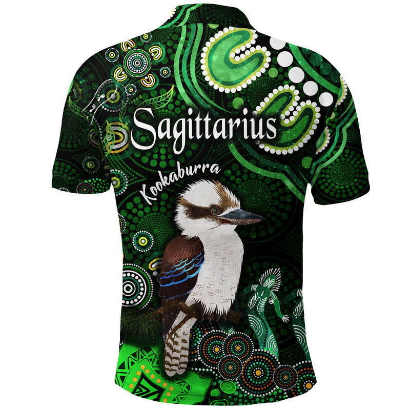 australian-astrology-polo-shirt-sagittarius-kookaburra-zodiac-aboriginal-vibes-green
