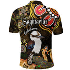 australian-astrology-polo-shirt-sagittarius-kookaburra-zodiac-aboriginal-vibes-gold