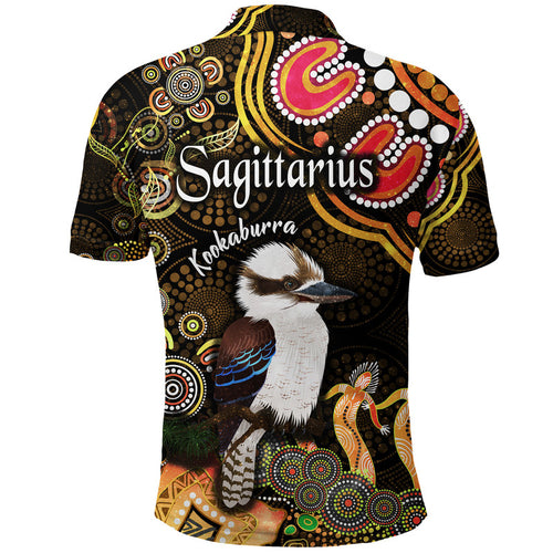 australian-astrology-polo-shirt-sagittarius-kookaburra-zodiac-aboriginal-vibes-gold
