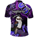 australian-astrology-polo-shirt-sagittarius-kookaburra-zodiac-aboriginal-vibes-purple