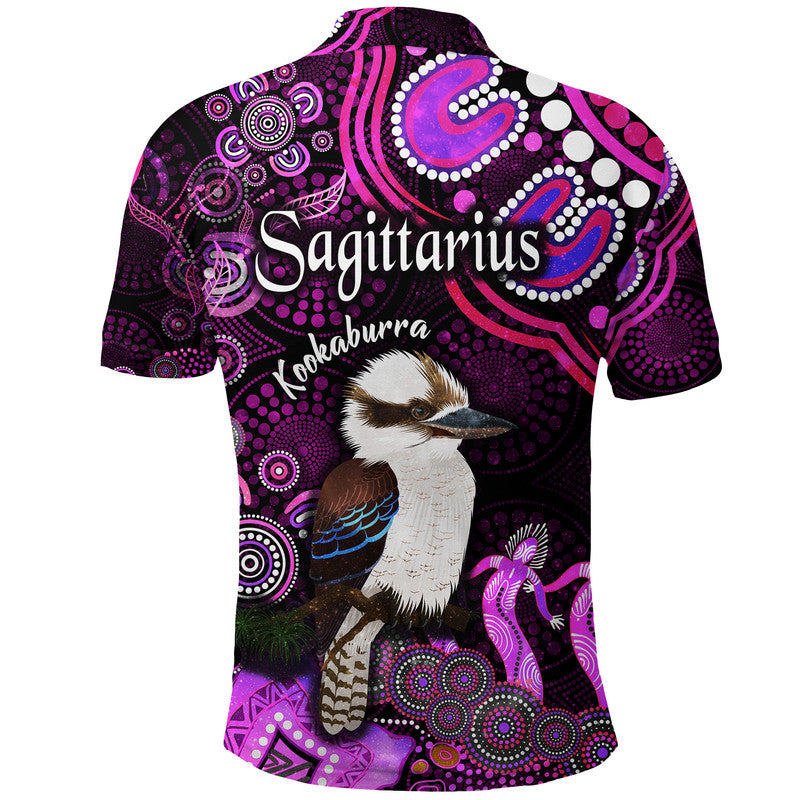 australian-astrology-polo-shirt-sagittarius-kookaburra-zodiac-aboriginal-vibes-pink