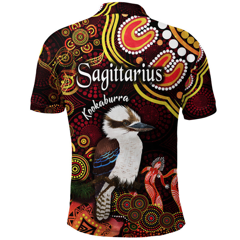 australian-astrology-polo-shirt-sagittarius-kookaburra-zodiac-aboriginal-vibes-red