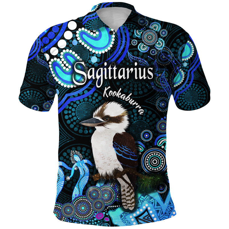 custom-personalised-australian-astrology-polo-shirt-sagittarius-kookaburra-zodiac-aboriginal-vibes-blue