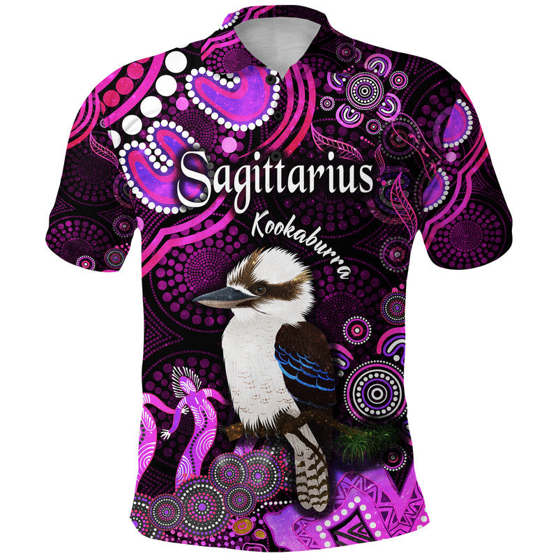 australian-astrology-polo-shirt-sagittarius-kookaburra-zodiac-aboriginal-vibes-pink
