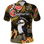 australian-astrology-polo-shirt-sagittarius-kookaburra-zodiac-aboriginal-vibes-gold
