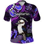 custom-personalised-australian-astrology-polo-shirt-sagittarius-kookaburra-zodiac-aboriginal-vibes-purple