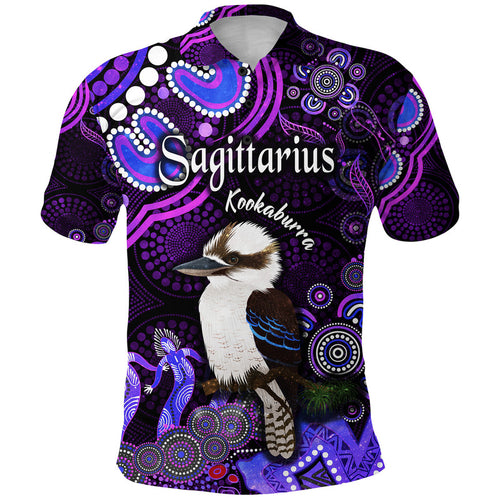 custom-personalised-australian-astrology-polo-shirt-sagittarius-kookaburra-zodiac-aboriginal-vibes-purple