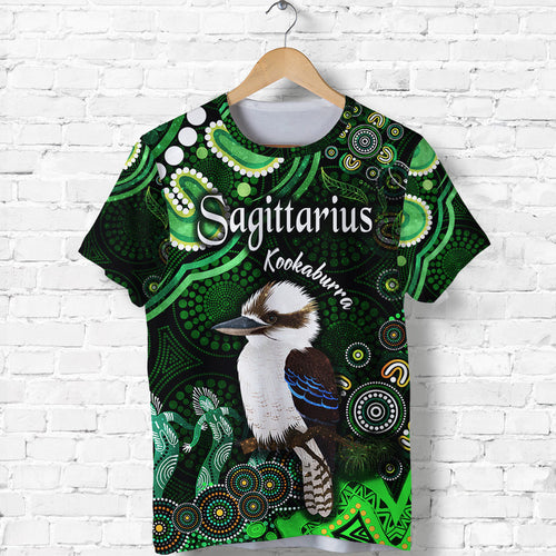 custom-personalised-australian-astrology-t-shirt-sagittarius-kookaburra-zodiac-aboriginal-vibes-green