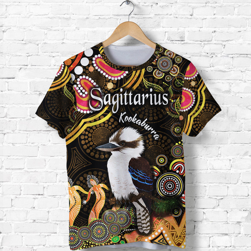 custom-personalised-australian-astrology-t-shirt-sagittarius-kookaburra-zodiac-aboriginal-vibes-gold