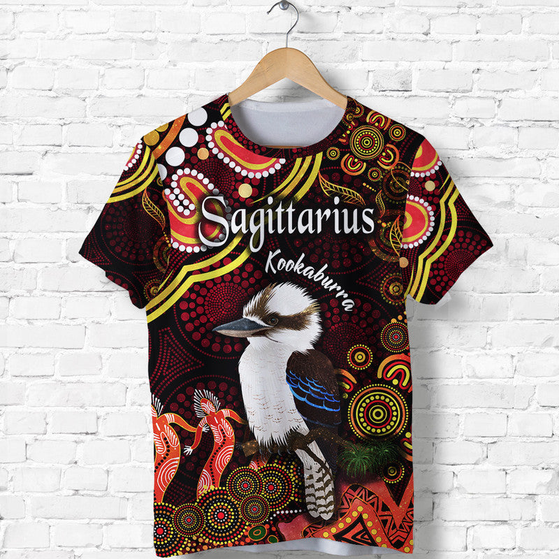 custom-personalised-australian-astrology-t-shirt-sagittarius-kookaburra-zodiac-aboriginal-vibes-red