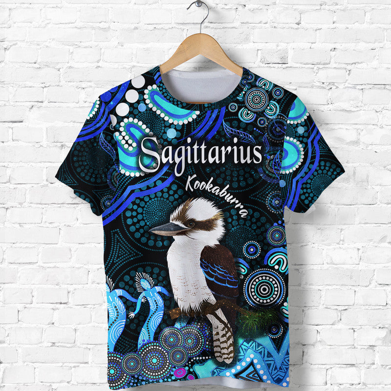 custom-personalised-australian-astrology-t-shirt-sagittarius-kookaburra-zodiac-aboriginal-vibes-blue