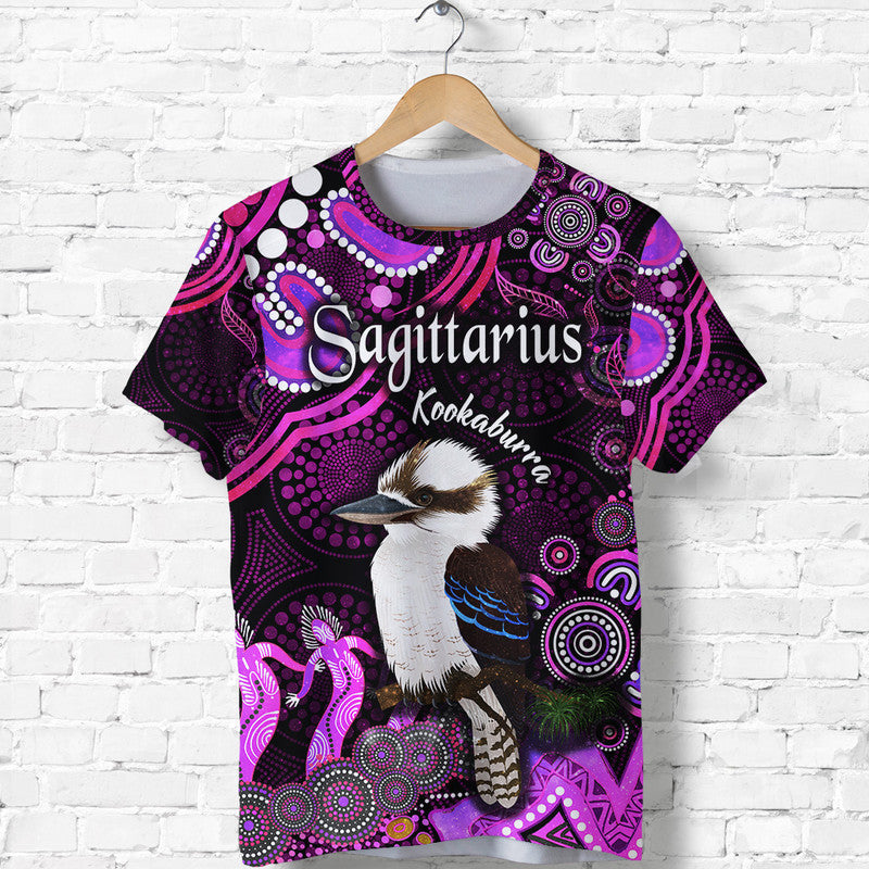 custom-personalised-australian-astrology-t-shirt-sagittarius-kookaburra-zodiac-aboriginal-vibes-pink