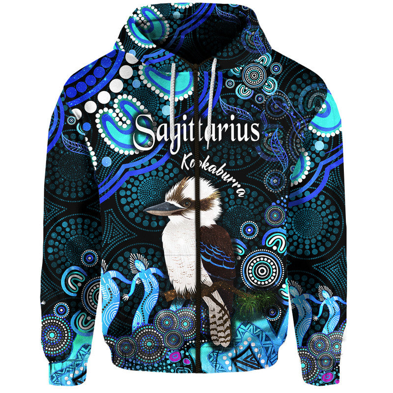 australian-astrology-zip-up-and-pullover-hoodie-sagittarius-kookaburra-zodiac-aboriginal-vibes-blue