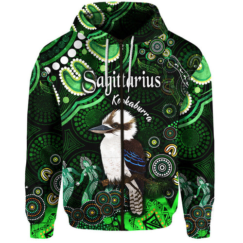 custom-personalised-australian-astrology-zip-up-and-pullover-hoodie-sagittarius-kookaburra-zodiac-aboriginal-vibes-green