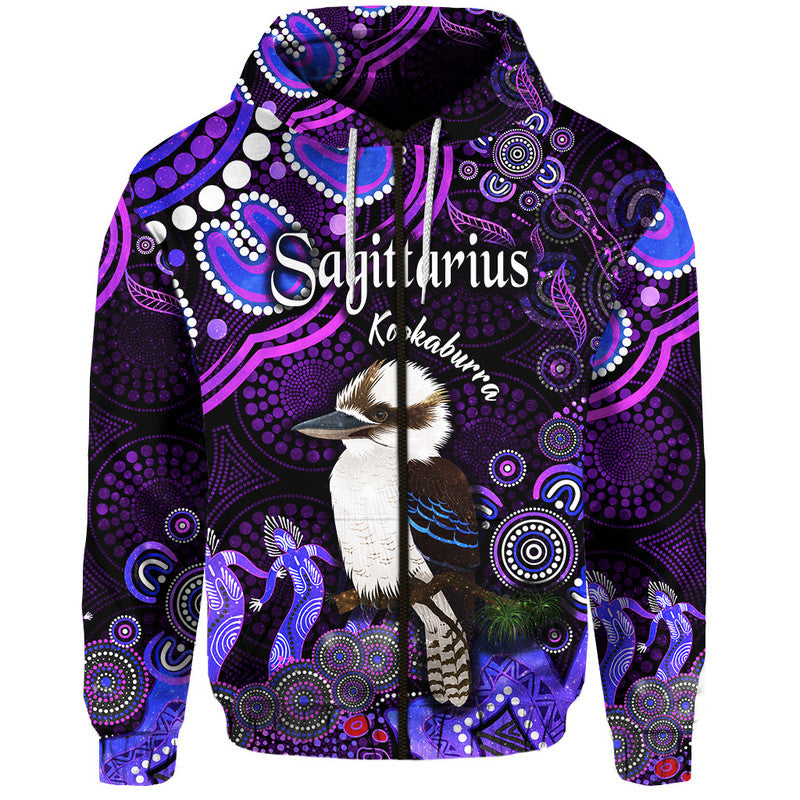 australian-astrology-zip-up-and-pullover-hoodie-sagittarius-kookaburra-zodiac-aboriginal-vibes-purple