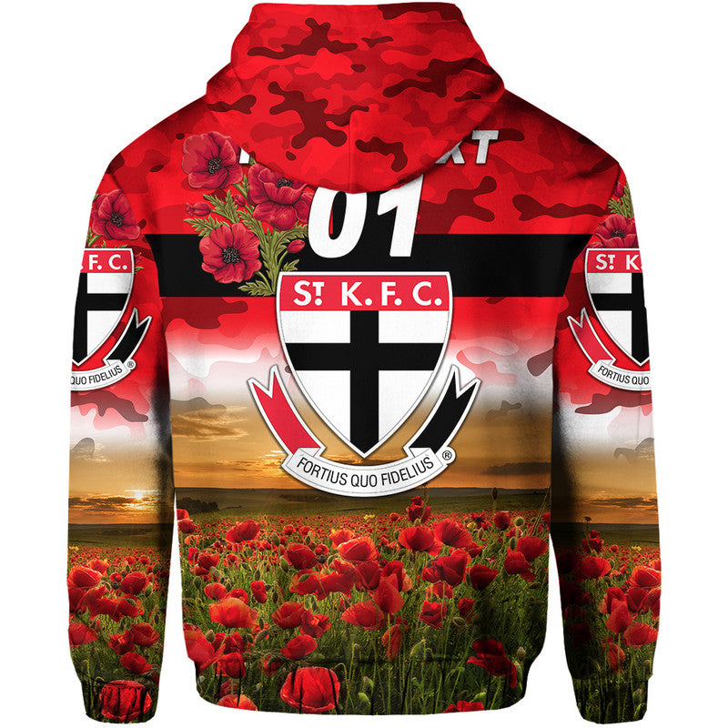 (Custom Personalised) St Kilda Saints ANZAC Zip Up And Pullover Hoodie Poppy Vibes LT8
