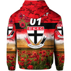 (Custom Personalised) St Kilda Saints ANZAC Zip Up And Pullover Hoodie Poppy Vibes LT8