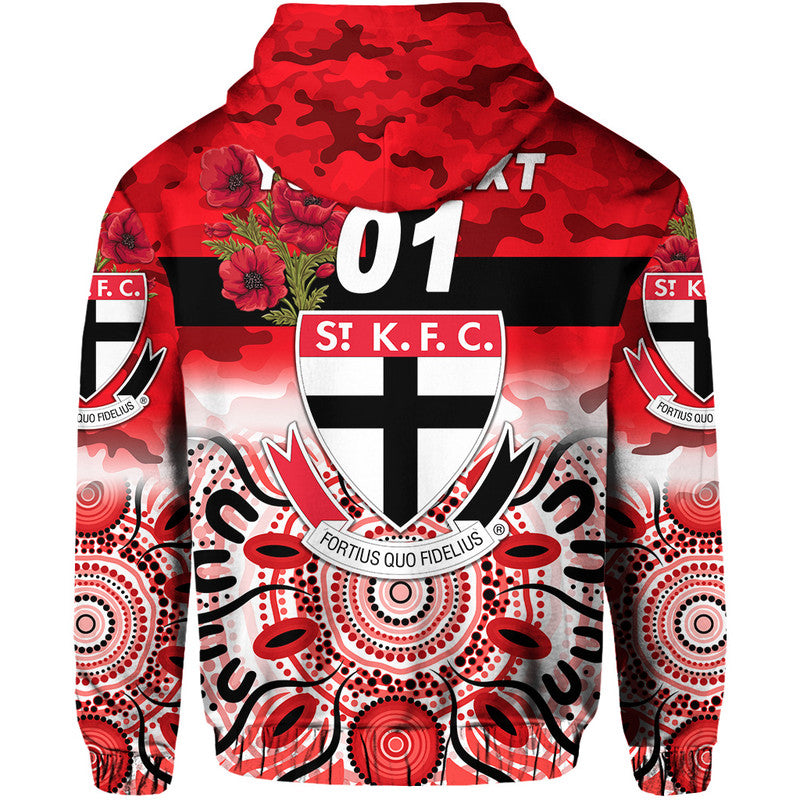 (Custom Personalised) St Kilda Saints ANZAC Zip Up And Pullover Hoodie Indigenous Vibes LT8