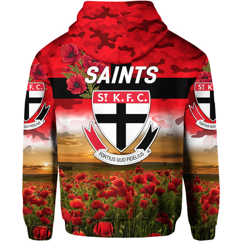 St Kilda Saints ANZAC Zip Up And Pullover Hoodie Poppy Vibes LT8
