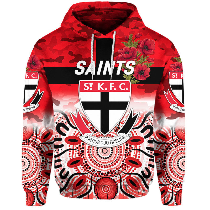 (Custom Personalised) St Kilda Saints ANZAC Zip Up And Pullover Hoodie Indigenous Vibes LT8