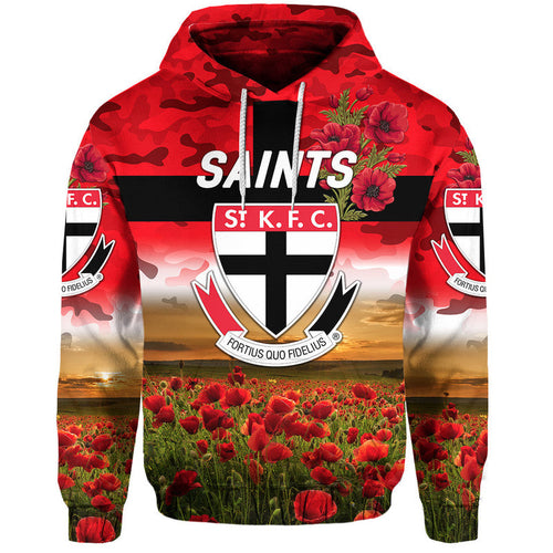 (Custom Personalised) St Kilda Saints ANZAC Zip Up And Pullover Hoodie Poppy Vibes LT8