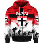 (Custom Personalised) St Kilda Saints ANZAC Zip Up And Pullover Hoodie Simple Style LT8