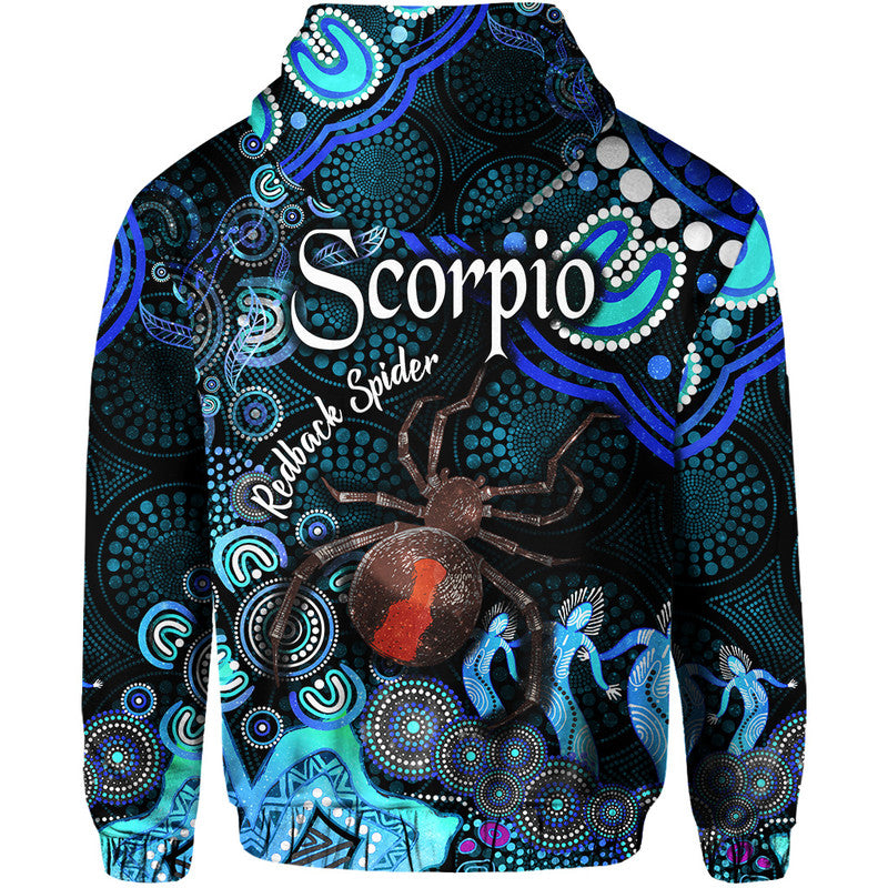 australian-astrology-zip-up-and-pullover-hoodie-scorpio-redback-spider-zodiac-aboriginal-vibes-blue