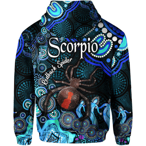 australian-astrology-zip-up-and-pullover-hoodie-scorpio-redback-spider-zodiac-aboriginal-vibes-blue