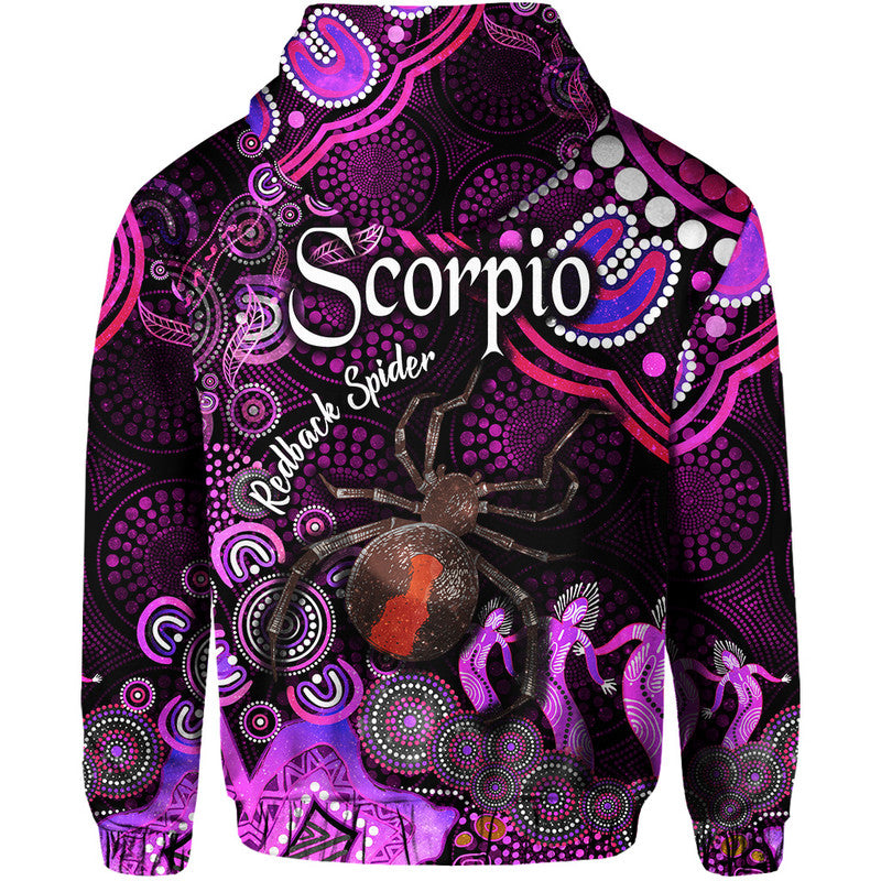 australian-astrology-zip-up-and-pullover-hoodie-scorpio-redback-spider-zodiac-aboriginal-vibes-pink