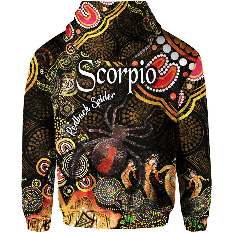 australian-astrology-zip-up-and-pullover-hoodie-scorpio-redback-spider-zodiac-aboriginal-vibes-gold