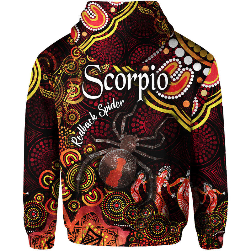 australian-astrology-zip-up-and-pullover-hoodie-scorpio-redback-spider-zodiac-aboriginal-vibes-red