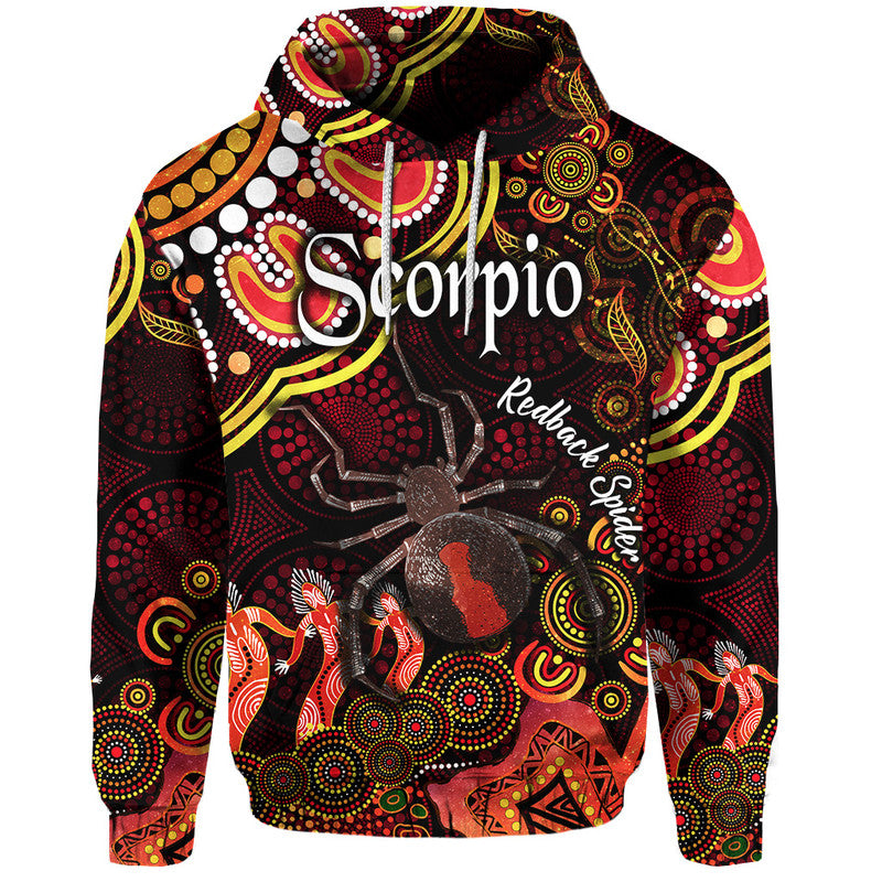 australian-astrology-zip-up-and-pullover-hoodie-scorpio-redback-spider-zodiac-aboriginal-vibes-red