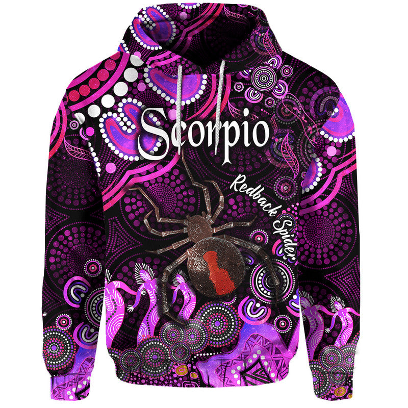 australian-astrology-zip-up-and-pullover-hoodie-scorpio-redback-spider-zodiac-aboriginal-vibes-pink