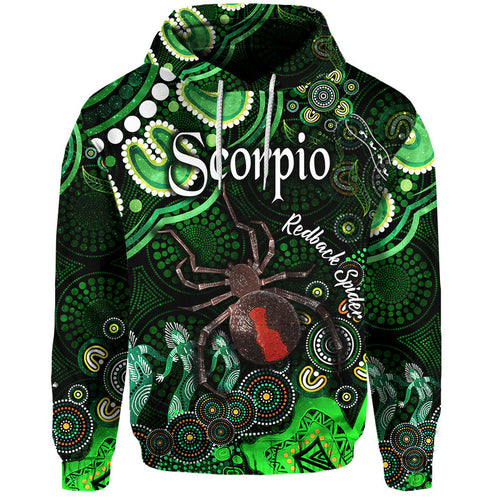 custom-personalised-australian-astrology-zip-up-and-pullover-hoodie-scorpio-redback-spider-zodiac-aboriginal-vibes-green