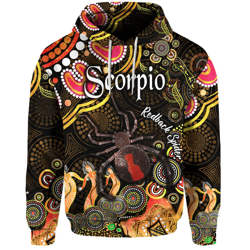 australian-astrology-zip-up-and-pullover-hoodie-scorpio-redback-spider-zodiac-aboriginal-vibes-gold