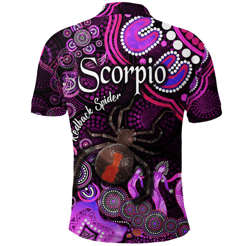 australian-astrology-polo-shirt-scorpio-redback-spider-zodiac-aboriginal-vibes-pink