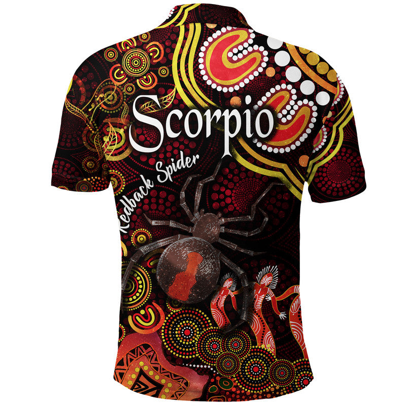 australian-astrology-polo-shirt-scorpio-redback-spider-zodiac-aboriginal-vibes-red
