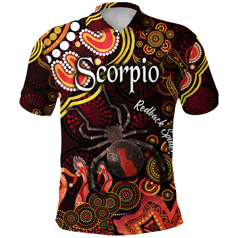 custom-personalised-australian-astrology-polo-shirt-scorpio-redback-spider-zodiac-aboriginal-vibes-red