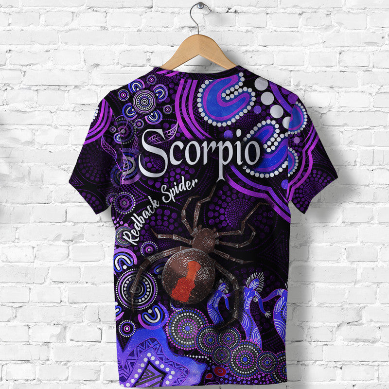 australian-astrology-t-shirt-scorpio-redback-spider-zodiac-aboriginal-vibes-purple