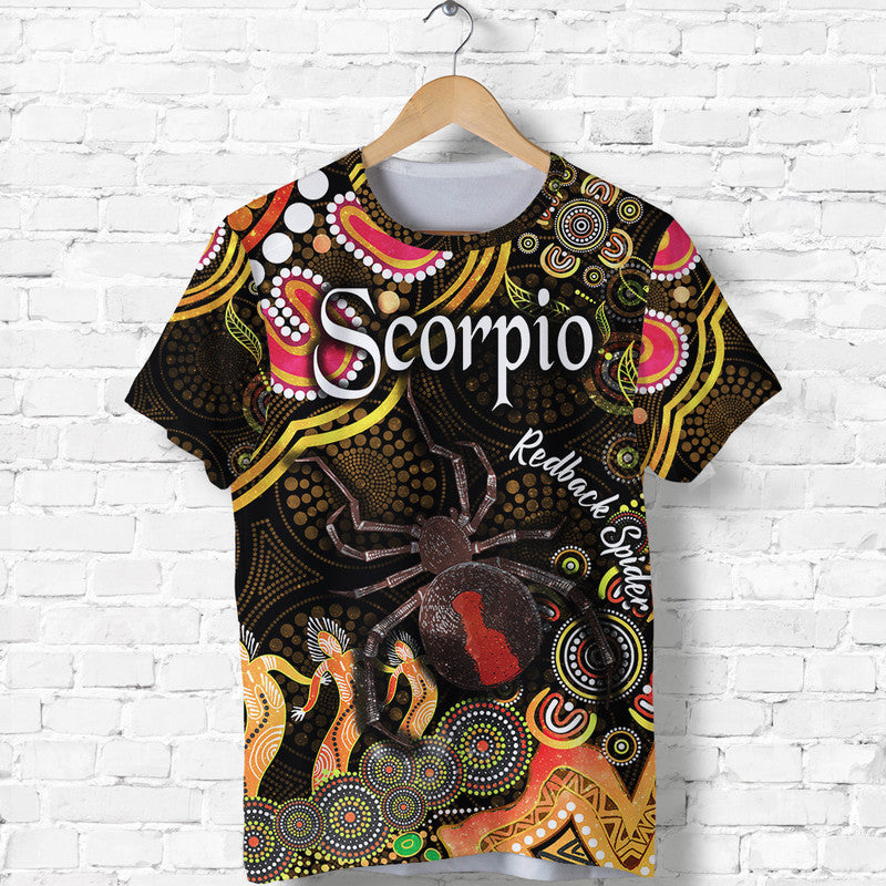 custom-personalised-australian-astrology-t-shirt-scorpio-redback-spider-zodiac-aboriginal-vibes-gold